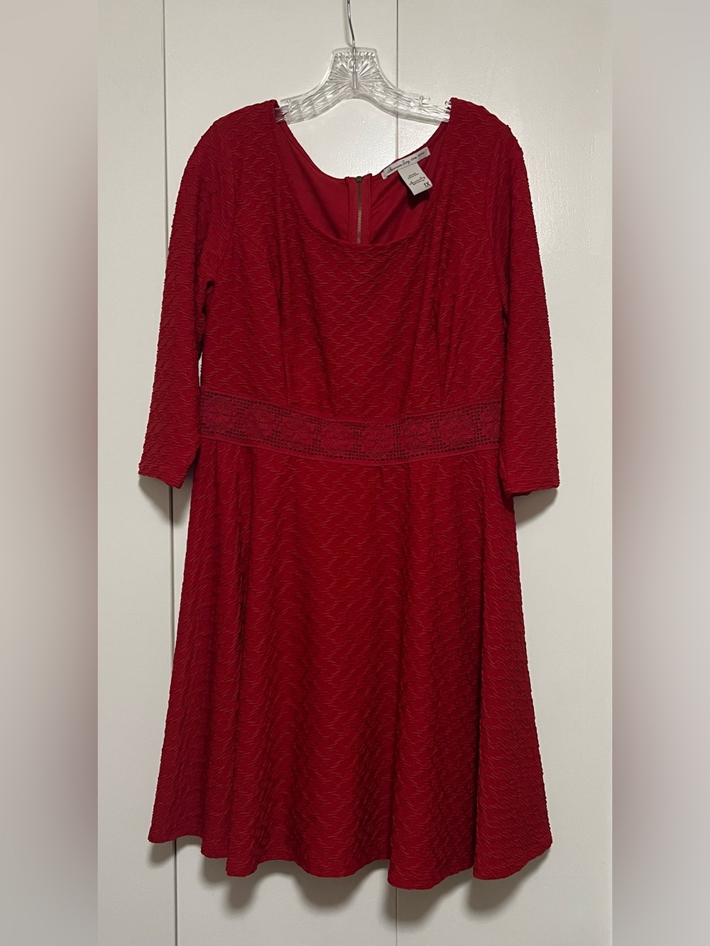 American Rag Cie Red Textured Skater Dress 3/4 Sleeve Fit & Flare Women’s 1X